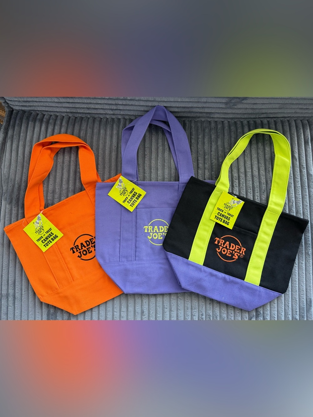NEW Lot Of 3 Trader Joe's Mini Halloween Canvas Tote Bag 🎃